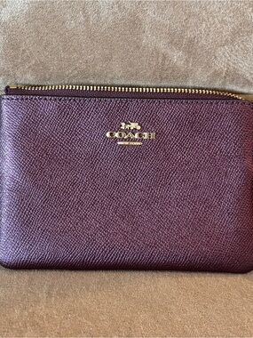 Coach Small Zip Pouch in Plum with Gold Hardware